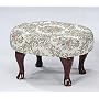 Queen Anne Style Cherry Finish Footstool with Floral Damask Covered