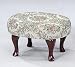 Queen Anne Style Cherry Finish Footstool with Floral Damask Covered