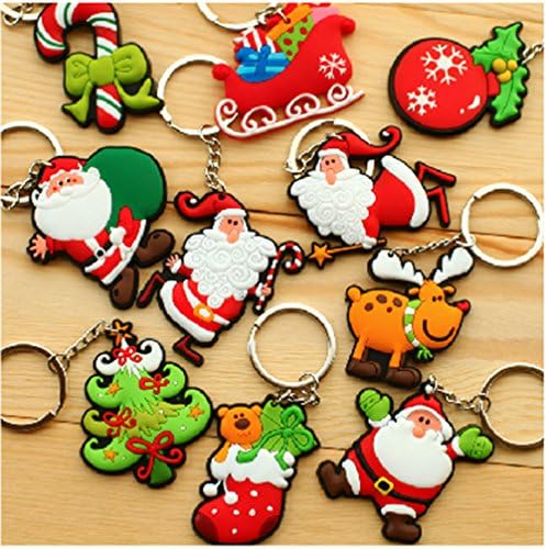 PhoebeTan Christmas Gift Santa Claus PVC Keychain 10 Pieces In A Bag (1 bag)