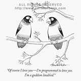 'Im programmed to love you. Im a goddam lovebird' Cartoon print by J.B. Handelsman, Published in The New Yorker on 6/14/1993