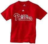 MLB Boys' Philadelphia Phillies Official Wordmark Short Sleeve Basic Tee by Majestic (Athletic Red, Medium)