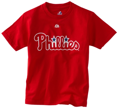 MLB Boys' Philadelphia Phillies Official Wordmark Short Sleeve Basic Tee by Majestic (Athletic Red, Medium) at Amazon.com