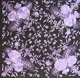 Silk Embroidery Piano Shawl: Black with Purple Flamenco Floral 63