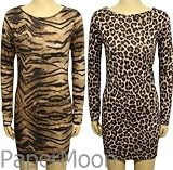 New Ladies Animal Print Bodycon Stretch Short Dress Womens Long Sleeeve Top Sizes 8 / 10 , 12 / 14