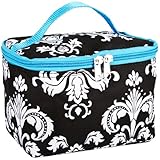 Black and Multicolor Damask Floral Print Cosmetic Makeup Case-blue