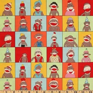 45-Wide-Moda-Funky-Monkey-Friends-Blocks-Multi-Fabric-By-The-Yard