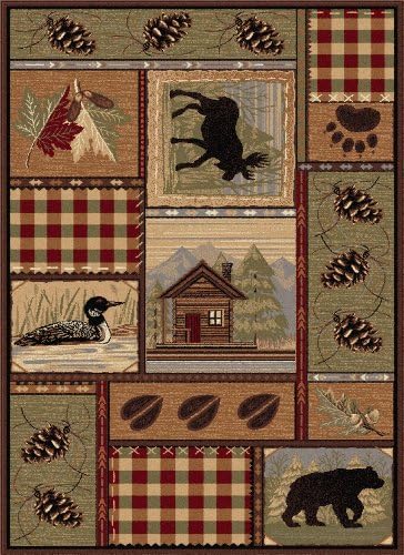 Homespun Cabin Novelty Lodge Pattern Multi-Color Rectangle Area Rug, 8' x 10'