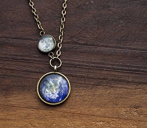 Moon and planet earth necklace