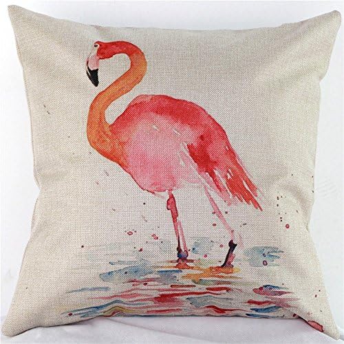 Cotton Linen Decorative Throw Pillow Case Cushion Cover Watercolor Bird Flamingo Square 18"