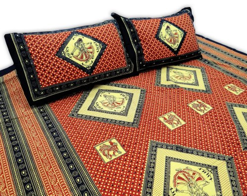 Maroon Cotton Bedsheet 3pcs Set Traditional Bed Cover Flatsheet Bedspread India