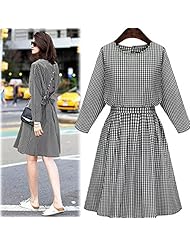 Cotton Summer Winter 2015 Plaid Print Colorblocking Maxi Dress 