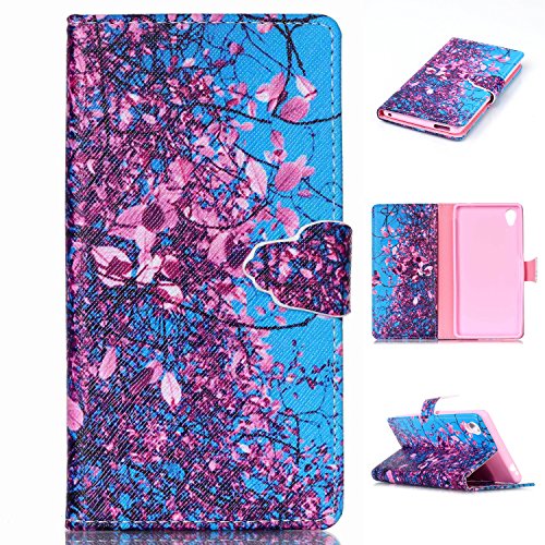 M4 Aqua Case, Sony Xperia M4 Aqua Case Leather,Creative case PU Leather Wallet Flip Case,"MOONESS(TM)" [ Kickstand Feature ] [Card Slots] [Magnetic Closure] Case Cover for Sony Xperia M4 Aqua (Flower)
