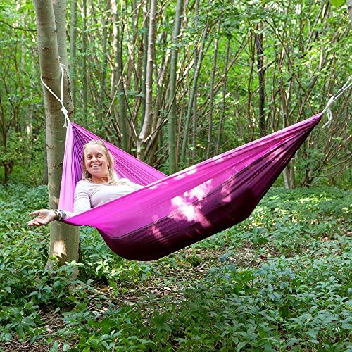 Best Travel Camping Hammock Single Lightweight High Quality Parachute Nylon Suitable For Indoor/Outdoor Backpacking Festivals Hiking Camping. Includes Free Compact Bag.