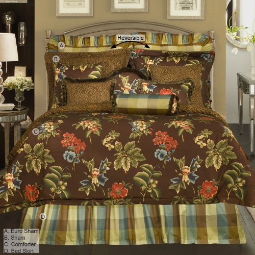 Rose Tree Queensland Brown Reversible 4-piece King Comforter Set