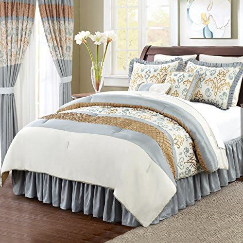 EverRouge Chandelier 16-Piece Room in a Bag with Window Treatment, Queen, Grey/gold