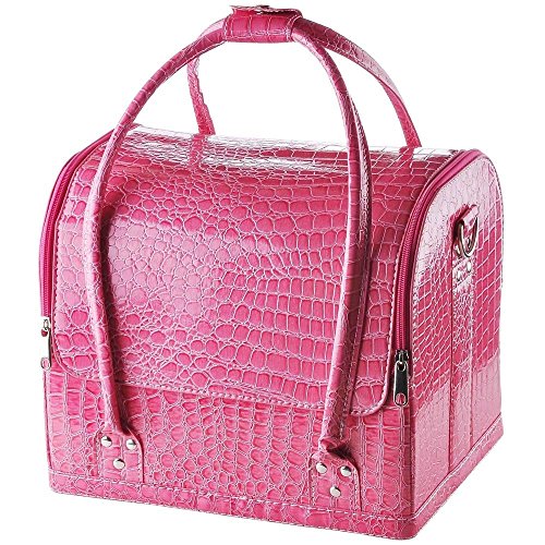 AW Crocodile Makeup Train Bag Handbag Case w/ Removable Tray Cosmetic Jewelry