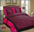King Size Comforter Set, Pink and Black "Zebra" Beautiful Flocking Comforter Bedding Set
