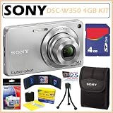 Sony DSC-W350 14.1MP Digital Camera with 4x Wide Angle Zoom with Optical Steady Shot Image Stabilization and 2.7 inch LCD in Silver + 4GB Accessory Kit