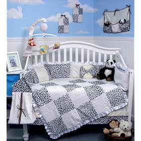 SoHo Classic Black & White Minky Dot Chenille Baby Crib Nursery Bedding SET 10 pieces