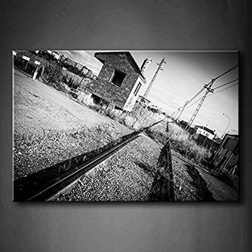 Fitting You Canvas Black And White Old Railway Station With Grass Wall Art Painting Picture Print On Canvas Architecture Pictures