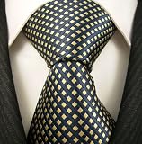 Navy Blue Yellow Mens Designer 100% Silk Tie
