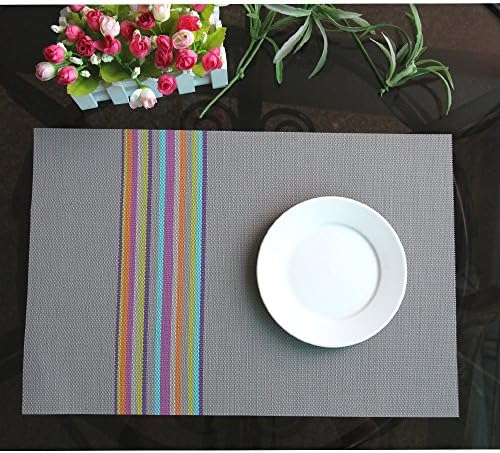8-Pack, High Quality Rectangle Striped Design Dining Room Placemats,for Table Heat Insulation, Stain-resistant, by Lynnwang Design (Striped Gray)