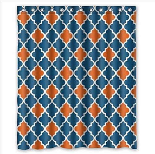 Best Seller Moroccan Orange And Navy Cornflower Blue Moroccan tile Quatrefoil Custom Shower Curtain 60 x 72