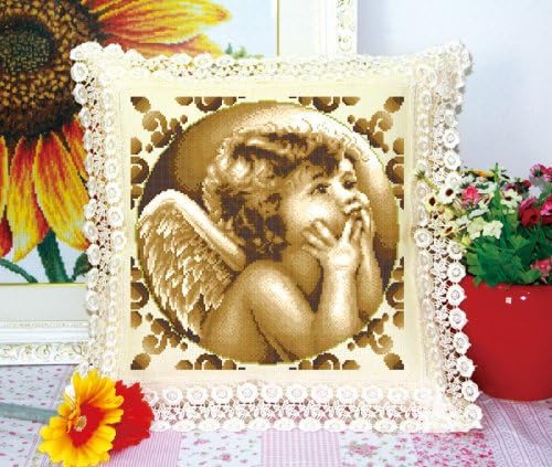 Stamped Cross Stitch Pillow Case Kit - Little Angel Looking Right