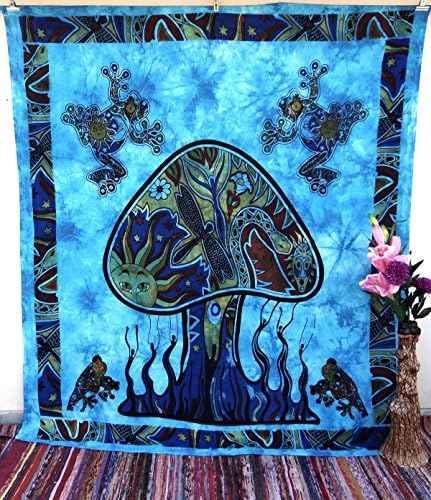 Blue Psychedelic Dancing Mushroom Tapestry Mandala Wall Decor Hanging
