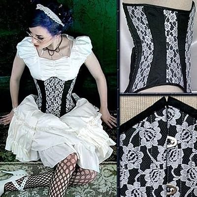 Timeless S-31 Black Silk with White Lace Underbust Corset img