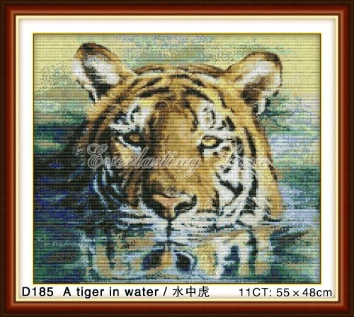 Cross Stitch Kit, Tiger in Water 21.5"x19"