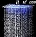 LED Colors 12 Inches Top Shower Head Chrome Brass Rainfall Over-head Sprayer