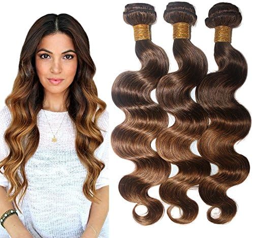 Kapelli Hair (TM) Soft Ombre Brazilian Virgin Hair Body Wave Two Tone #T4/30 Medium Brown/ Medium Auburn Human Hair Extensions Brazilian Hair 3 Bundles(10"12"14")