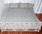 Vintage Home Decor Block Print & Brocade Work Cotton Bed Sheet Bedspread wi ....