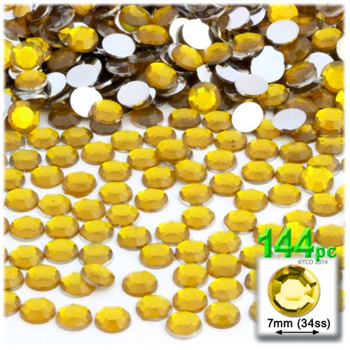 The Crafts Outlet 144-Piece Flat Back Round Rhinestones, 7mm, Golden Yellow