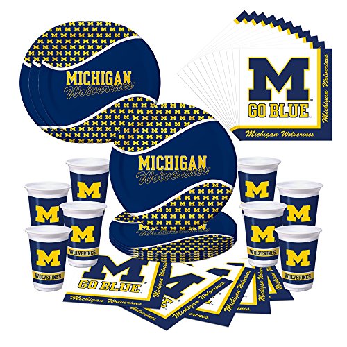 Michigan Wolverines U of M Party Bundle with Plates, Cups, Napkins