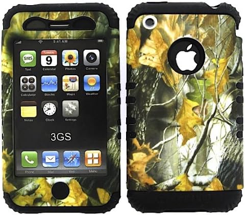 APPLE IPHONE 3G 3GS CAMO DRIED LEAVES HEAVY DUTY CASE + BLACK GEL SKIN SNAP-ON PROTECTOR ACCESSORY