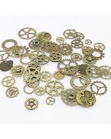LolliBeads (TM) Antiqued Bronze Metal Skeleton Steampunk Watch Gear Cog Wheel Sets (50 Pcs)