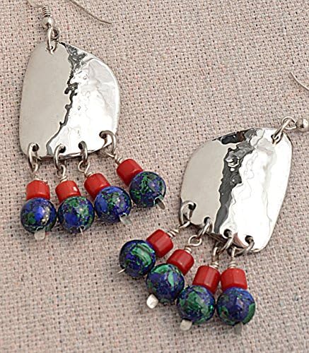 Silver Azurite/Malachite Sculptural Drop Earrings