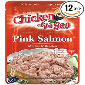 Chicken of the Sea Pink Salmon Skinless Boneless Pouch, 6 Ounce Tins (Pack of 12) by Chicken of the Sea