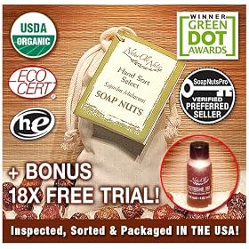 NaturOli Soap Nuts / Soap Berries. 1/2 lb. (80+ loads) USDA CERTIFIED ORGANIC! "Select" seedless. Rated "best" eco-friendly, natural laundry detergent. Green Dot Award Winner. 100% chemical free. + Extreme 18X trial - A $5.95 FREE BONUS!