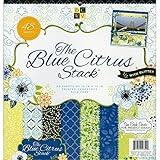 DCWV Premium Stacks, Blue Citrus with Glitter, 48 Sheets, 12 x 12 inches