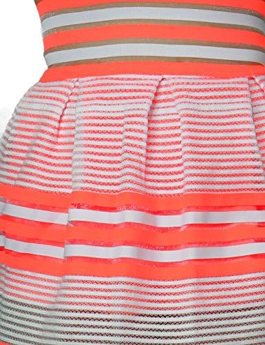 Women's Fashion Cute Multi-Stripe Textured Bell Mini Skirt Zipper Back Closure (MEDIUM, ORANGE-PS611)