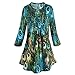 Women's Tunic Top - Green & Blue Peacock Feathers Pleated Shirt