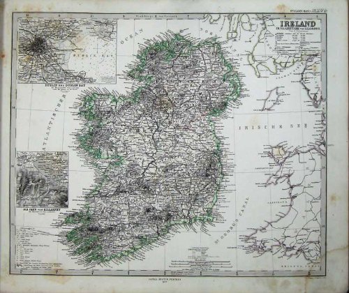1873 STIELERS MAP IRELAND PLAN DUBLIN KILLARNEY IRISH