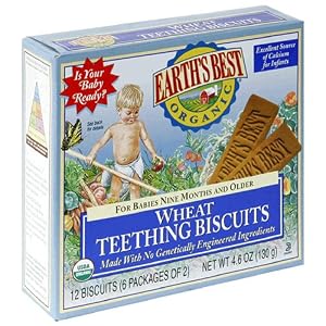 Earth's Best Organic Teething Biscuits, Wheat, 4.6-Ounce Boxes (Pack of 12)