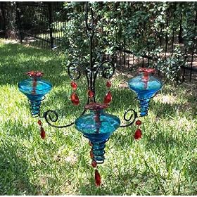 Parasol CH3AQ-B Aqua Hand Blown Glass Hummingbird Feeder 3 Port Chandelier by 