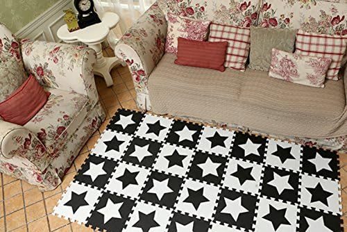 10 Pieces Cartoon Mosaic Mat EVA Foam Mats Baby Crawling Puzzle Mats Living Room/bedroom Floor Mats (white and black, star)