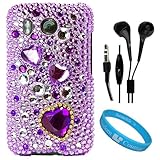 Purple Heart Rhinestone Diamante Protective Crystal Hard Case for HTC Inspi ....