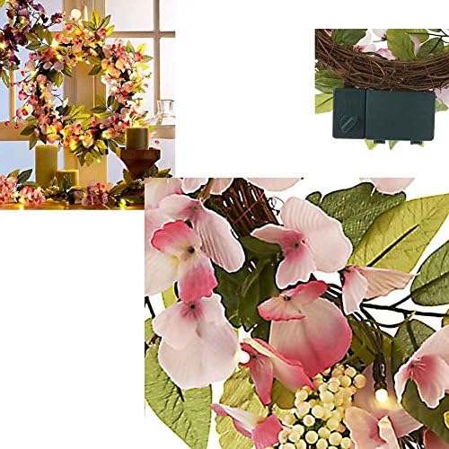 Bethlehem Lights 22" Sweet Pea Pink Floral Wreath LED Lights Pre-Lit Battery Operated